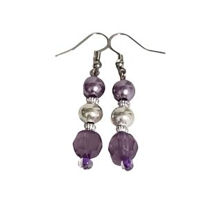 Fashion Jewelry Earrings Purple Pearl & Crystal Beaded Drop Dangles